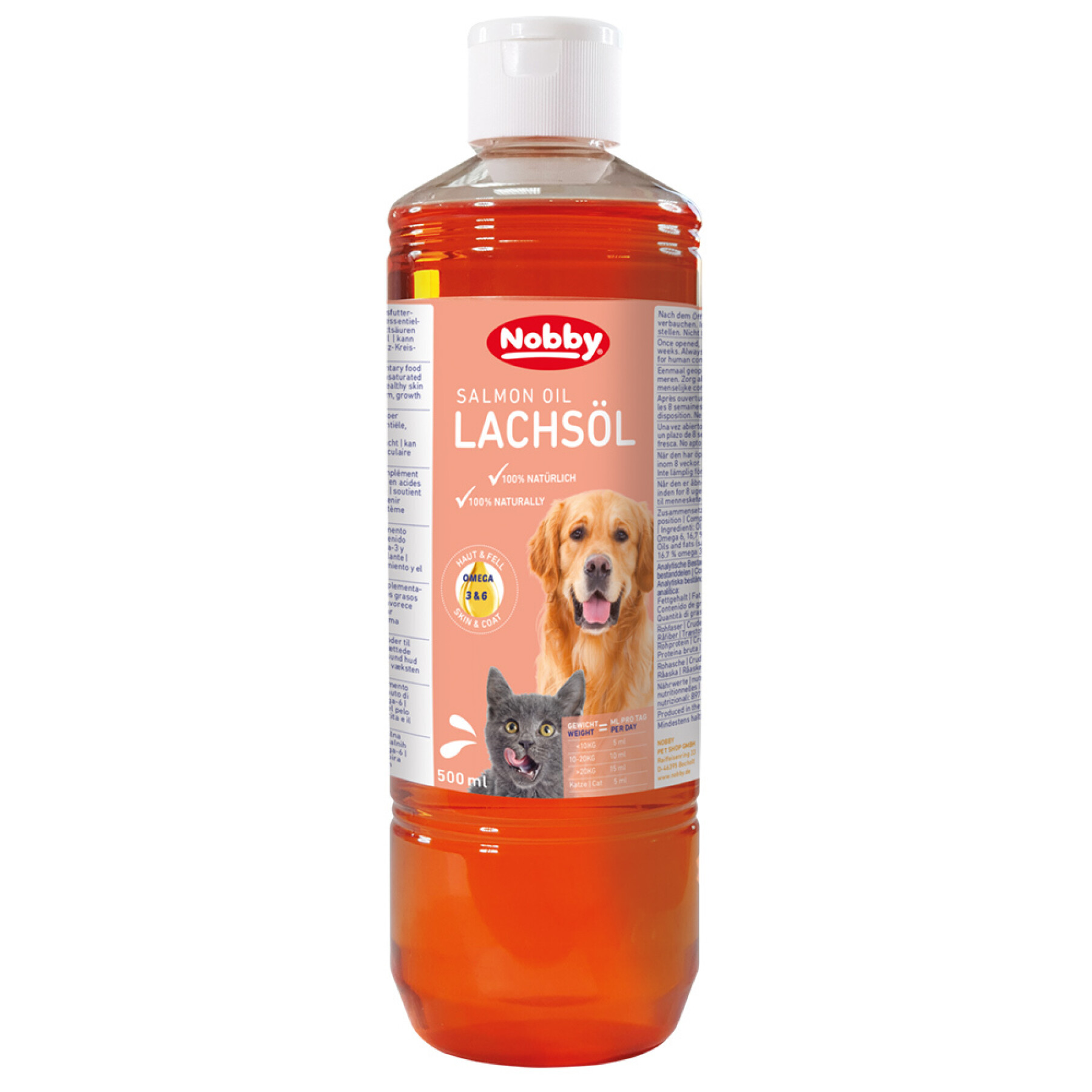Complemento alimenticio para perros y gatos aceite de salmón Nobby Pet 500 ml